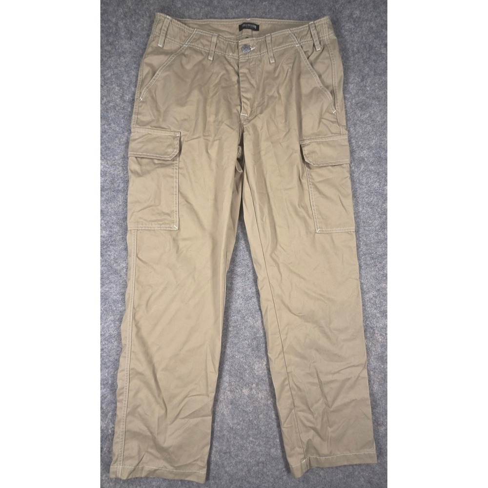 True Religion Mens Cargo Pants Tan Khaki Straight Leg Contrast Stitch Size 32